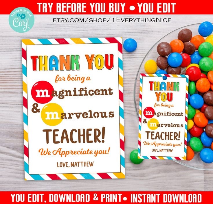 Magnificent Marvelous Teacher Appreciation Card And Tag Teachers Staff 