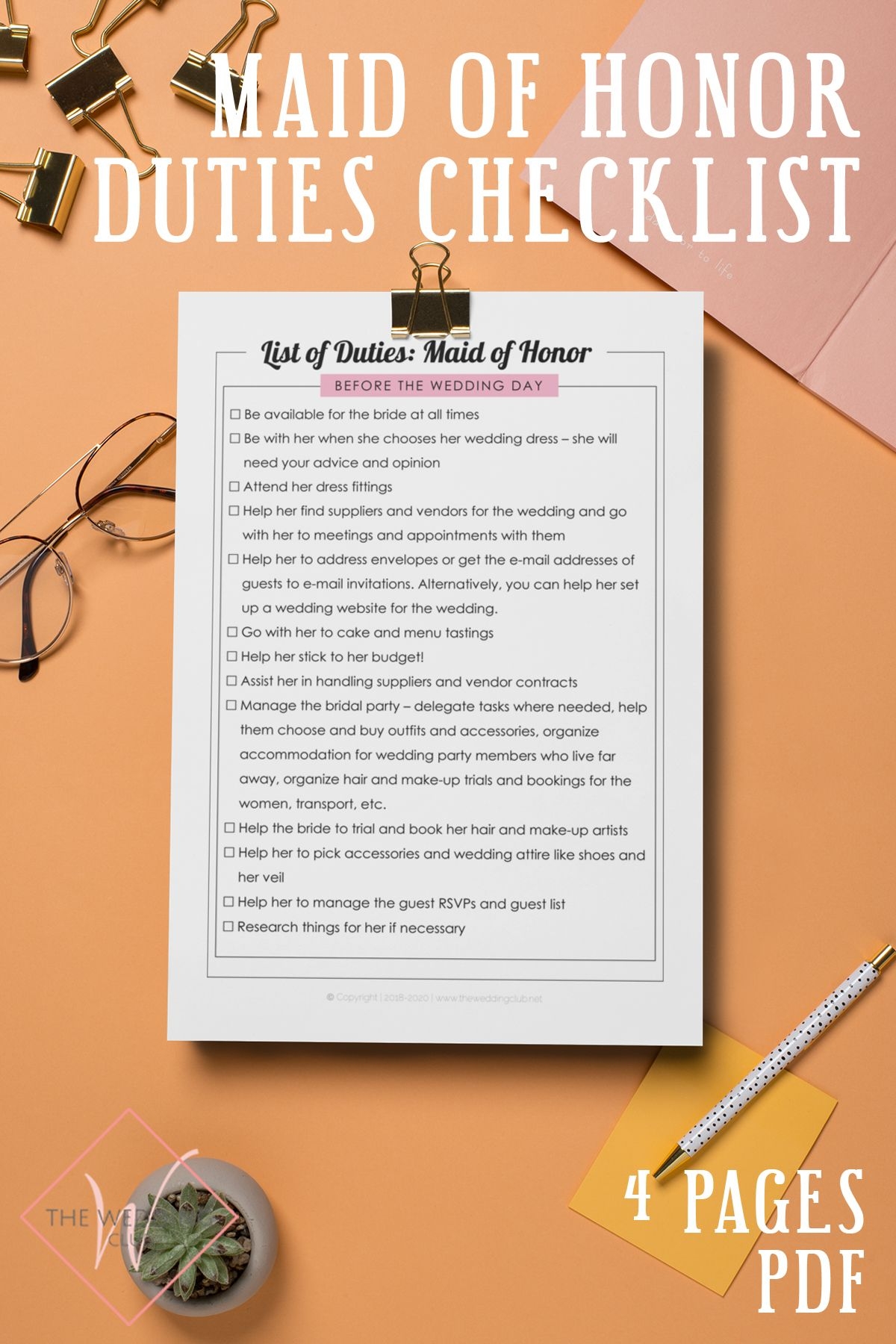 Maid Of Honor Duties Checklist Printable