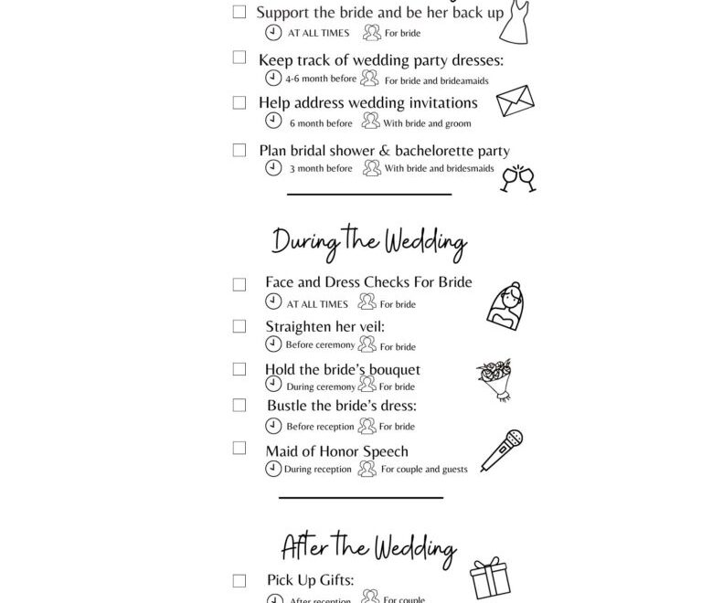 Maid Of Honor Duties Checklist Printable