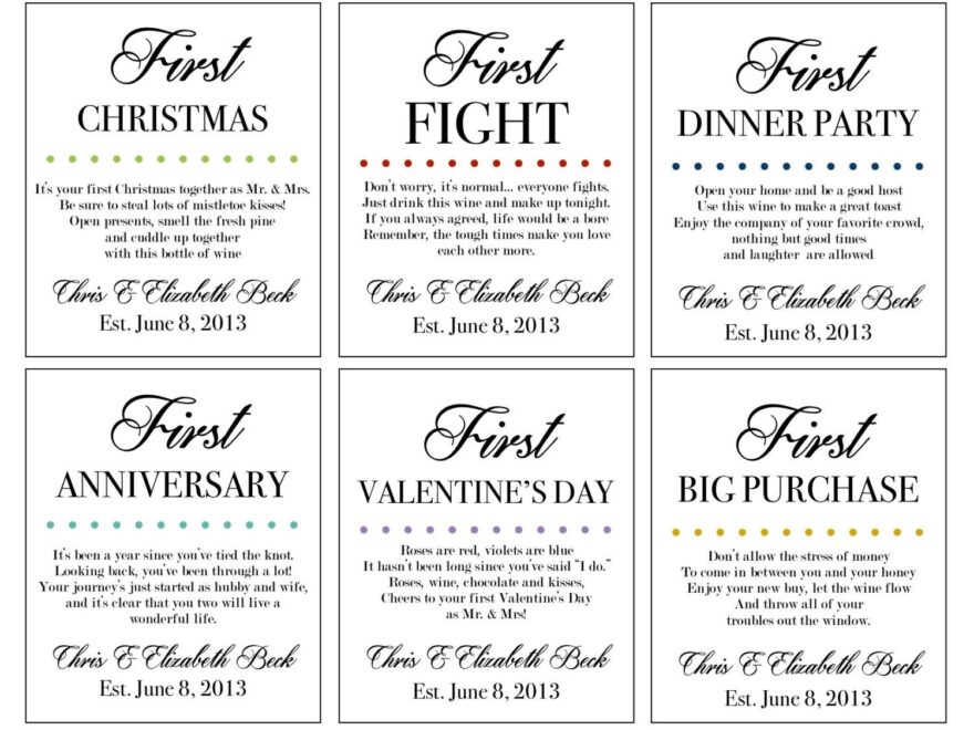 Marriage Firsts Wine Labels Milestones Married Custom Set Of 6