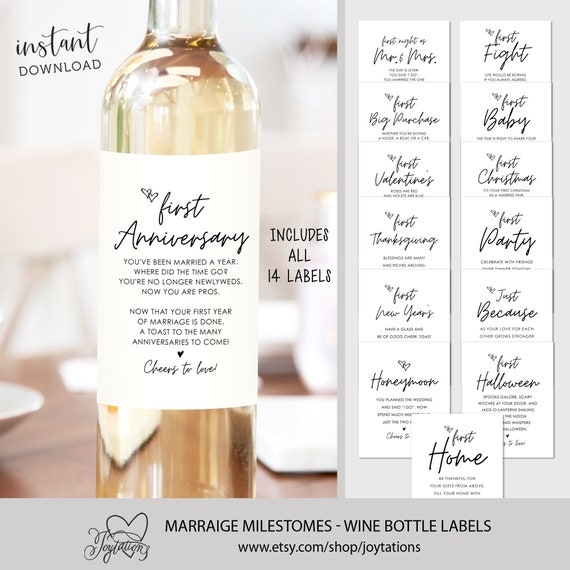 Marriage Milestone Wine Bottle Labels Instant Download Printable Set 