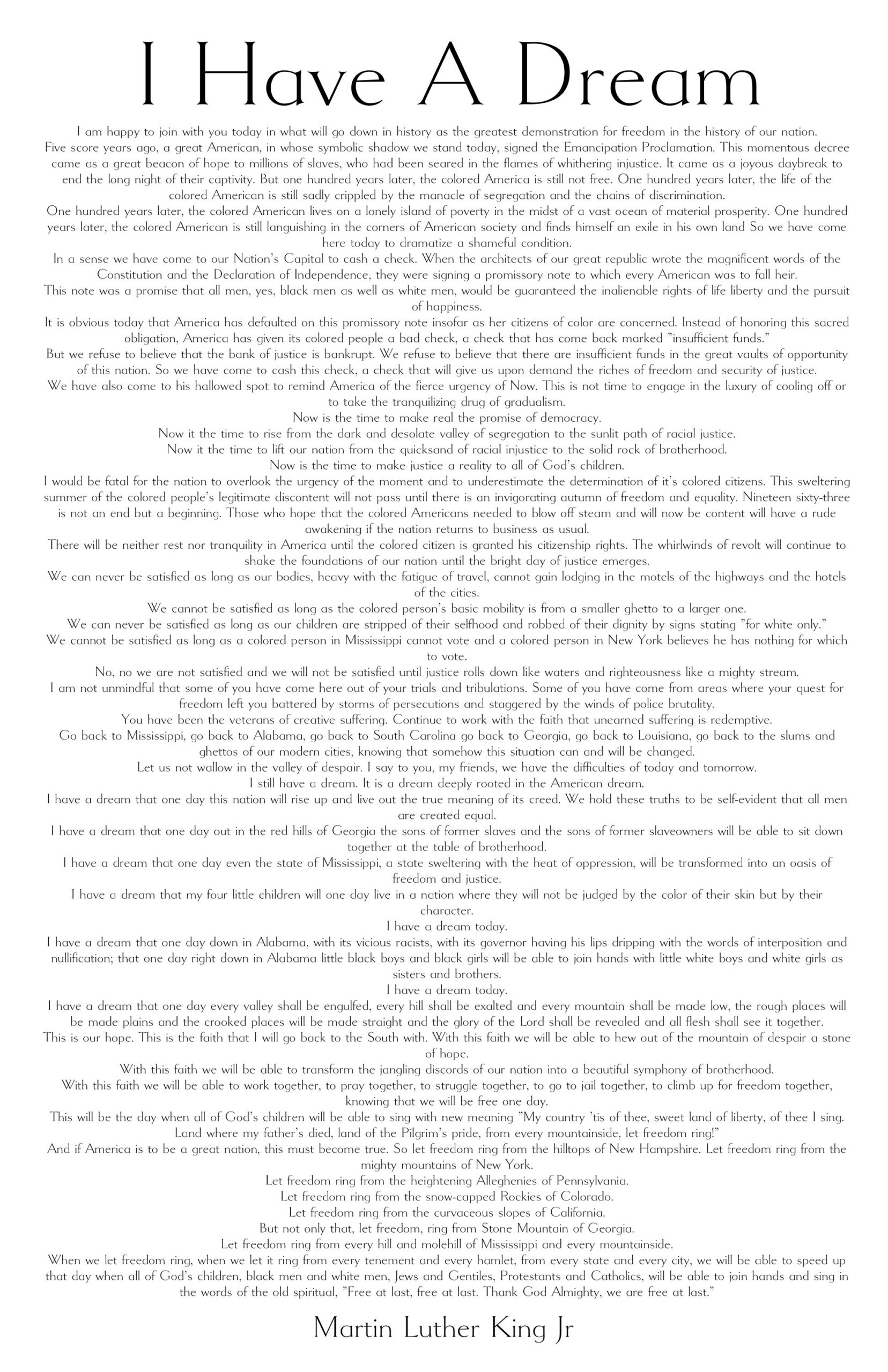 Martin Luther King Jr I Have A Dream Full Text Speech Print 