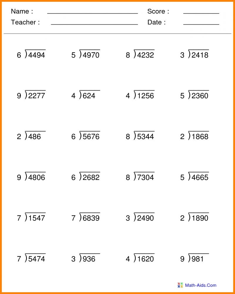 Math Worksheets 5th Grade Divide Printable Division Worksheets Math 
