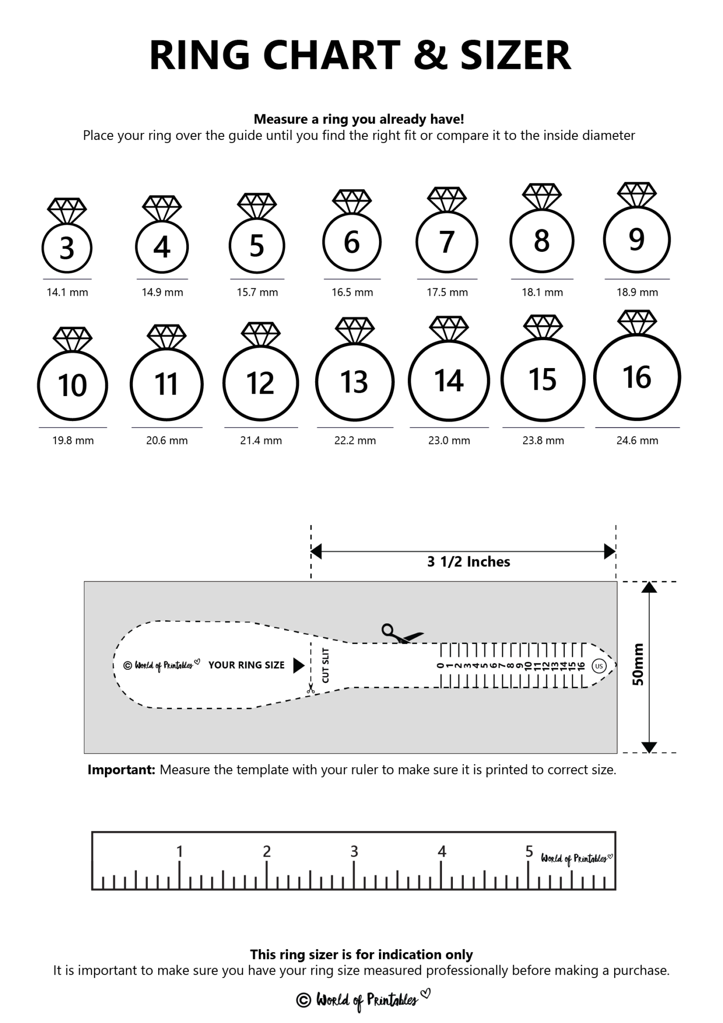 Measure Ring Size Chart Printable Measure Ring Size Chart Printable