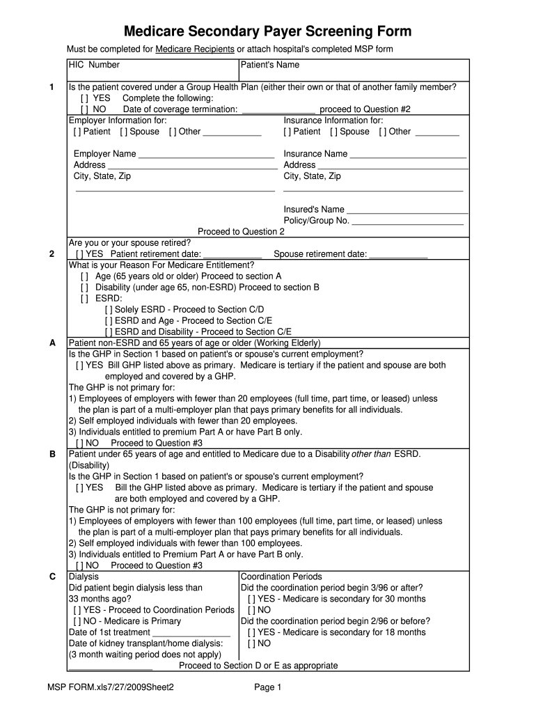 Medicare Secondary Payer Form 2021 Fill Online Printable Fillable 