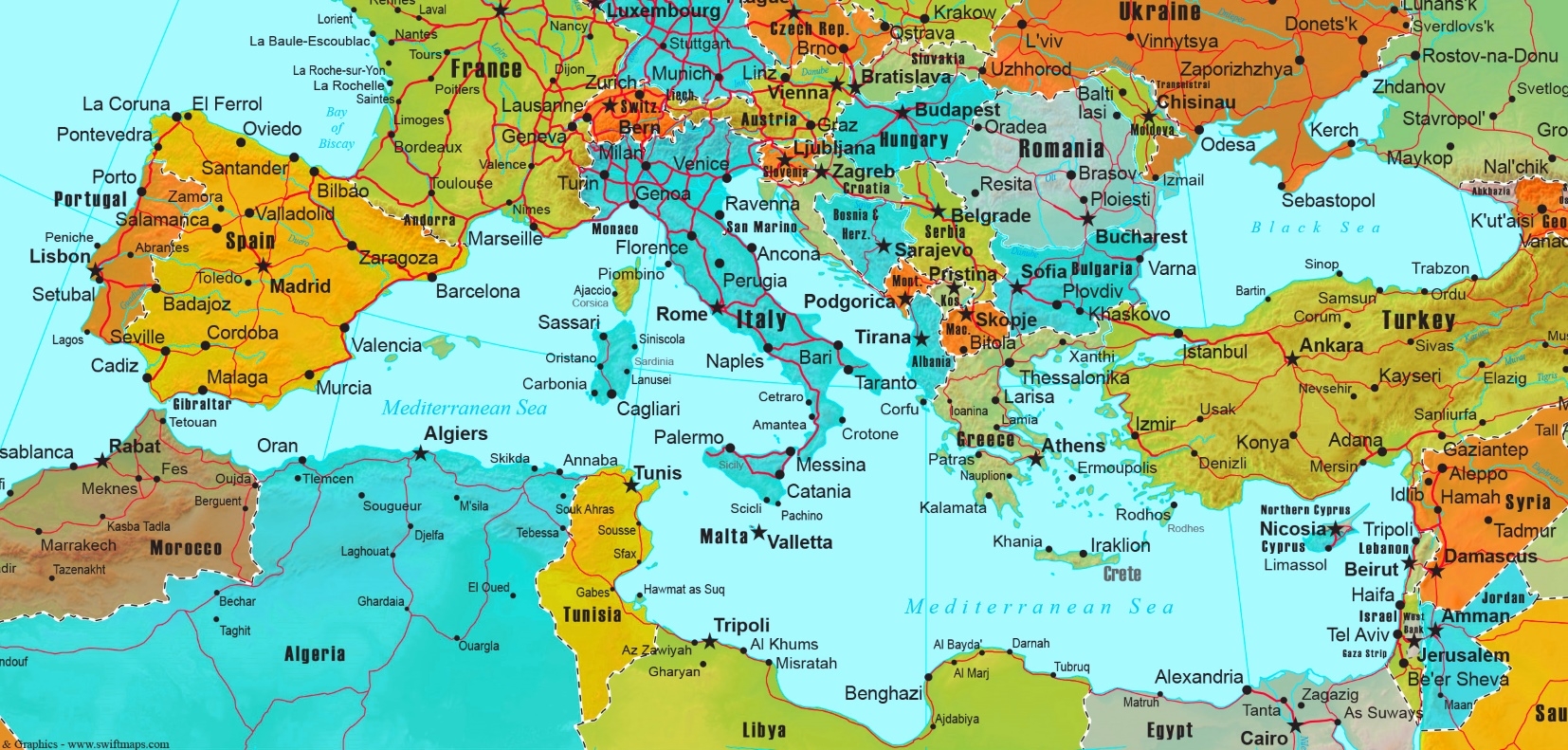 Mediterranean Countries Map Ontheworldmap