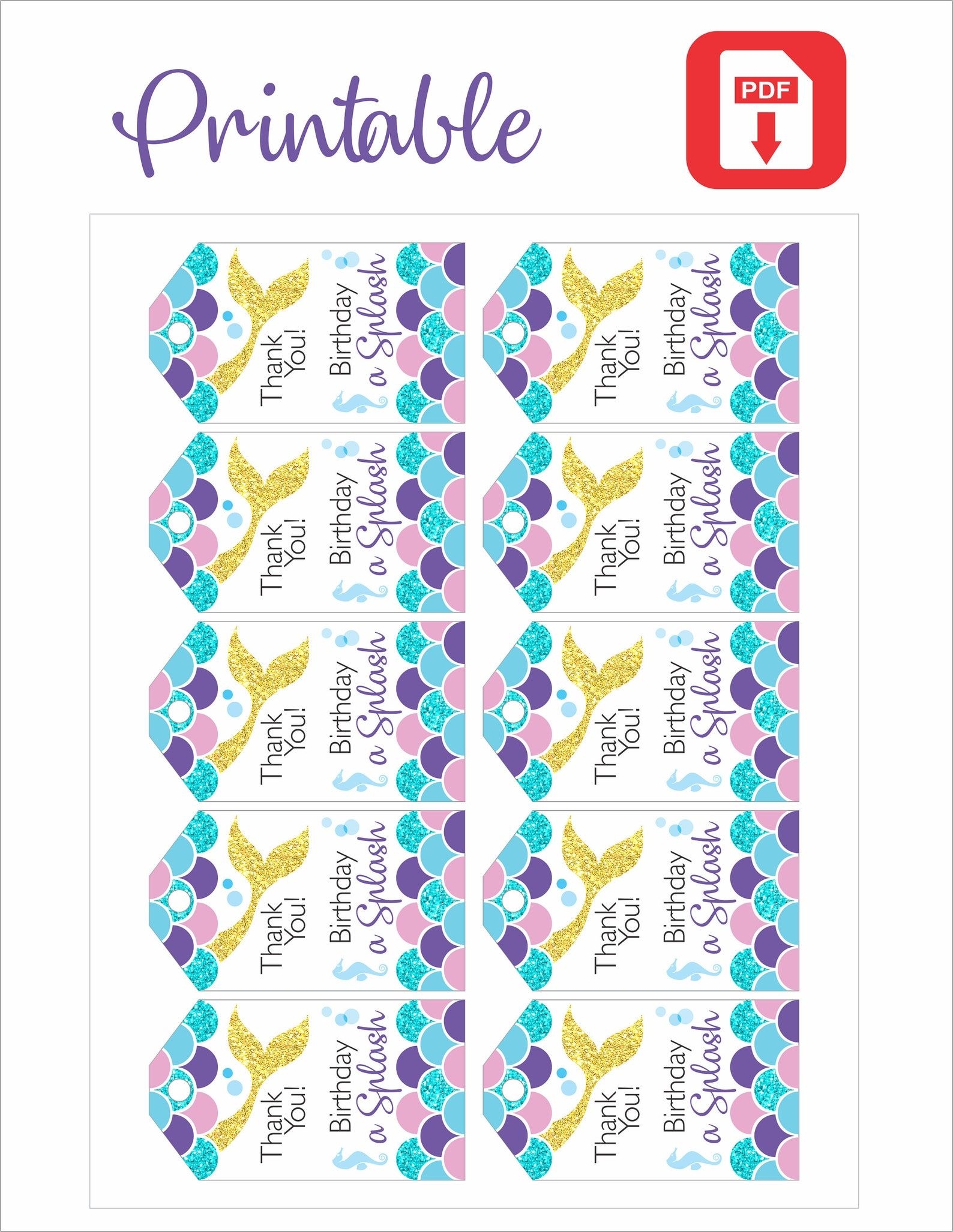Mermaid Thank You Tags Printable Thank You Favor Tags Under The Sea 