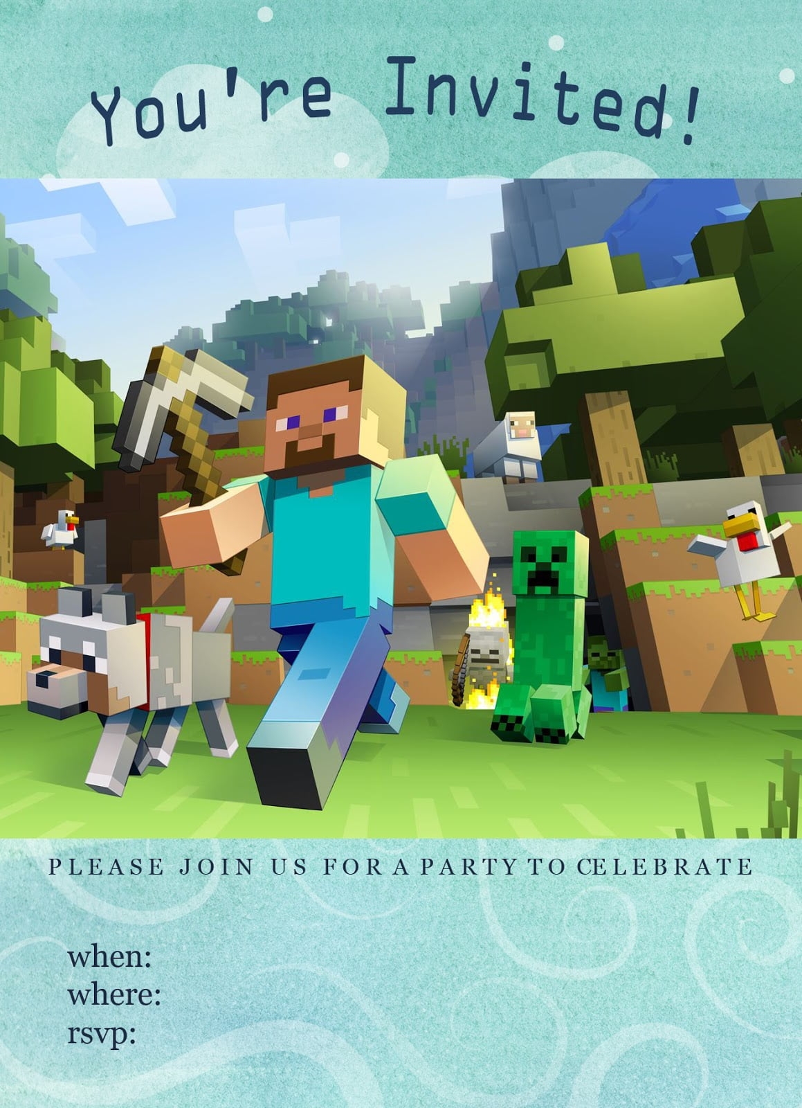 Free Printable Minecraft Birthday Invitations