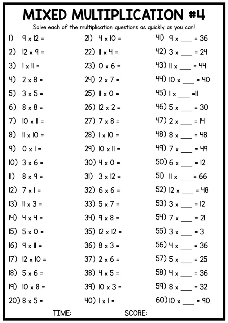 Mixed Multiplication Worksheets Worksheet Operations Multipl