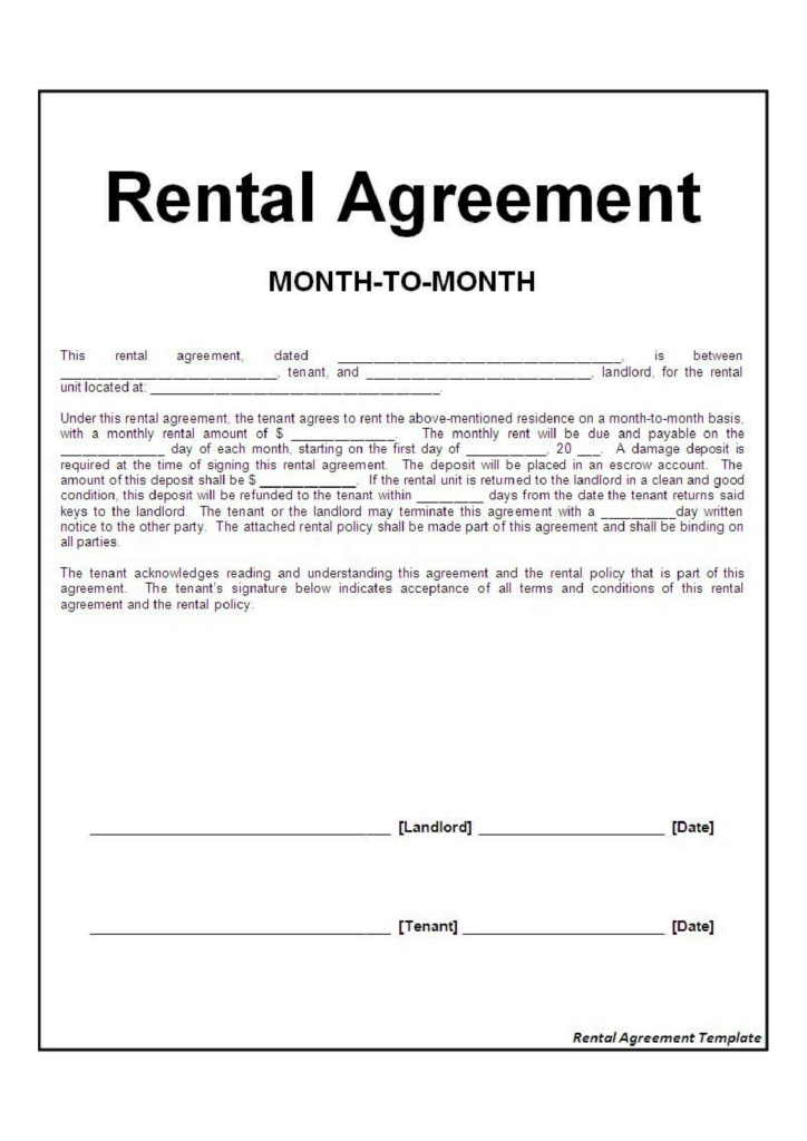 Month To Month Rental Agreement Form FREE Download Rental Agreement 