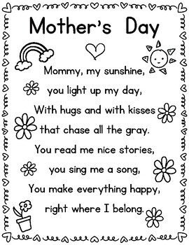 Mothers Day Poem Printable For Kids By Happy Sunny Day TPT
