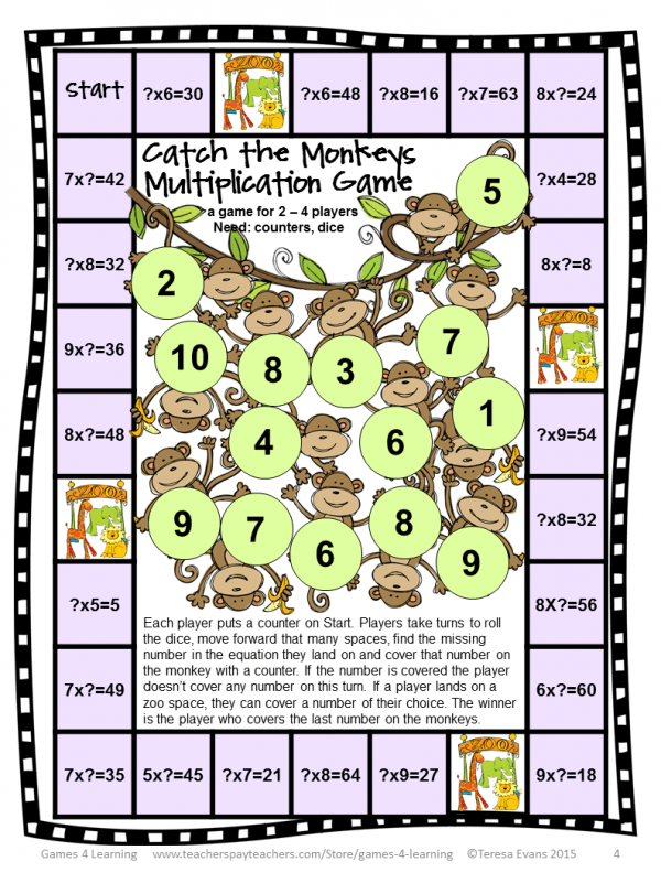 Multiplication Printable Games