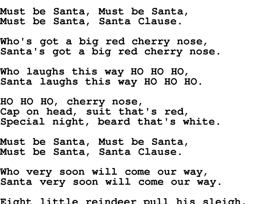 Must Be Santa Lyrics Printable
