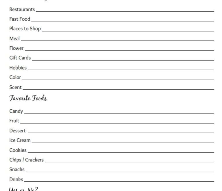 My Favorite Things List Free Printable Gift Ideas For Teachers