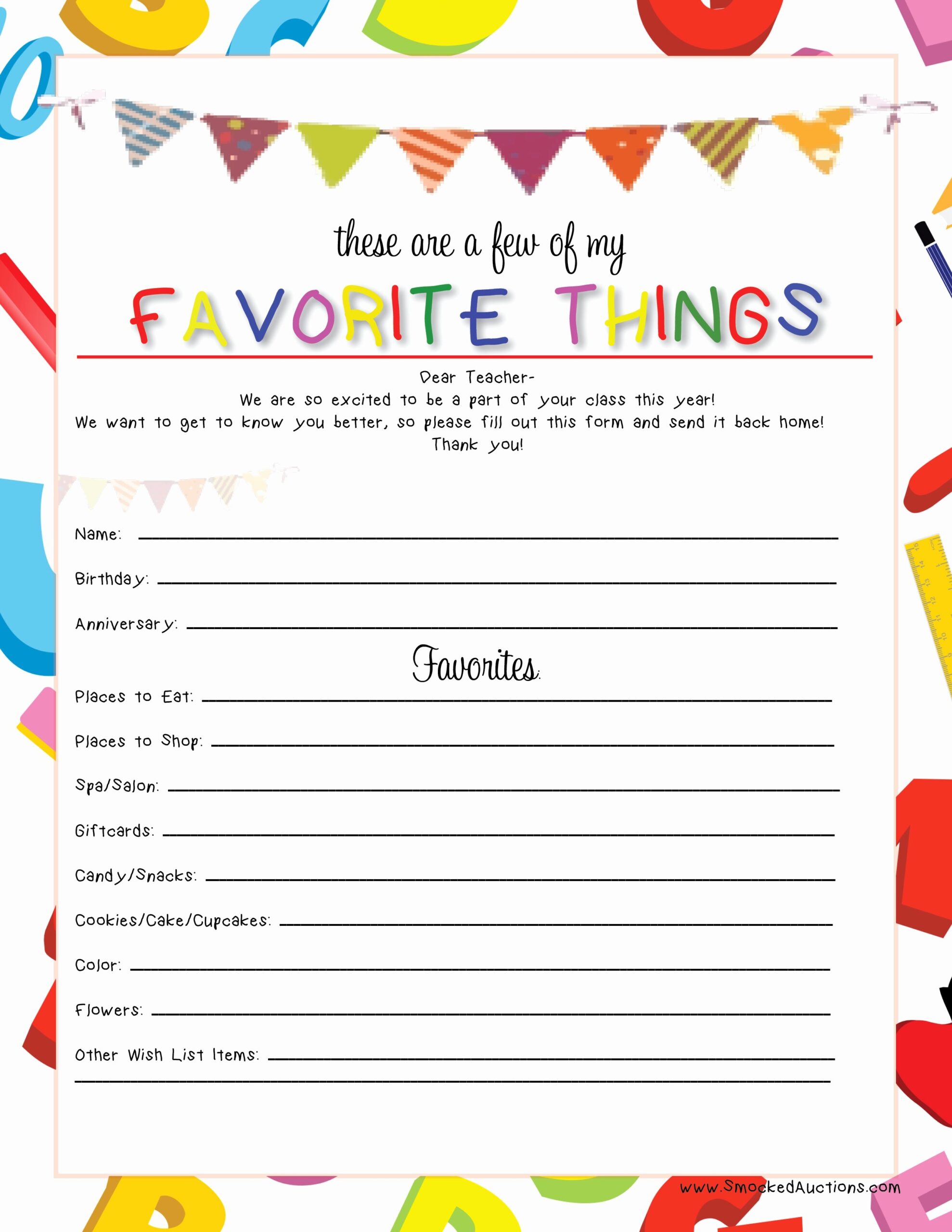 My Favorite Things List Template