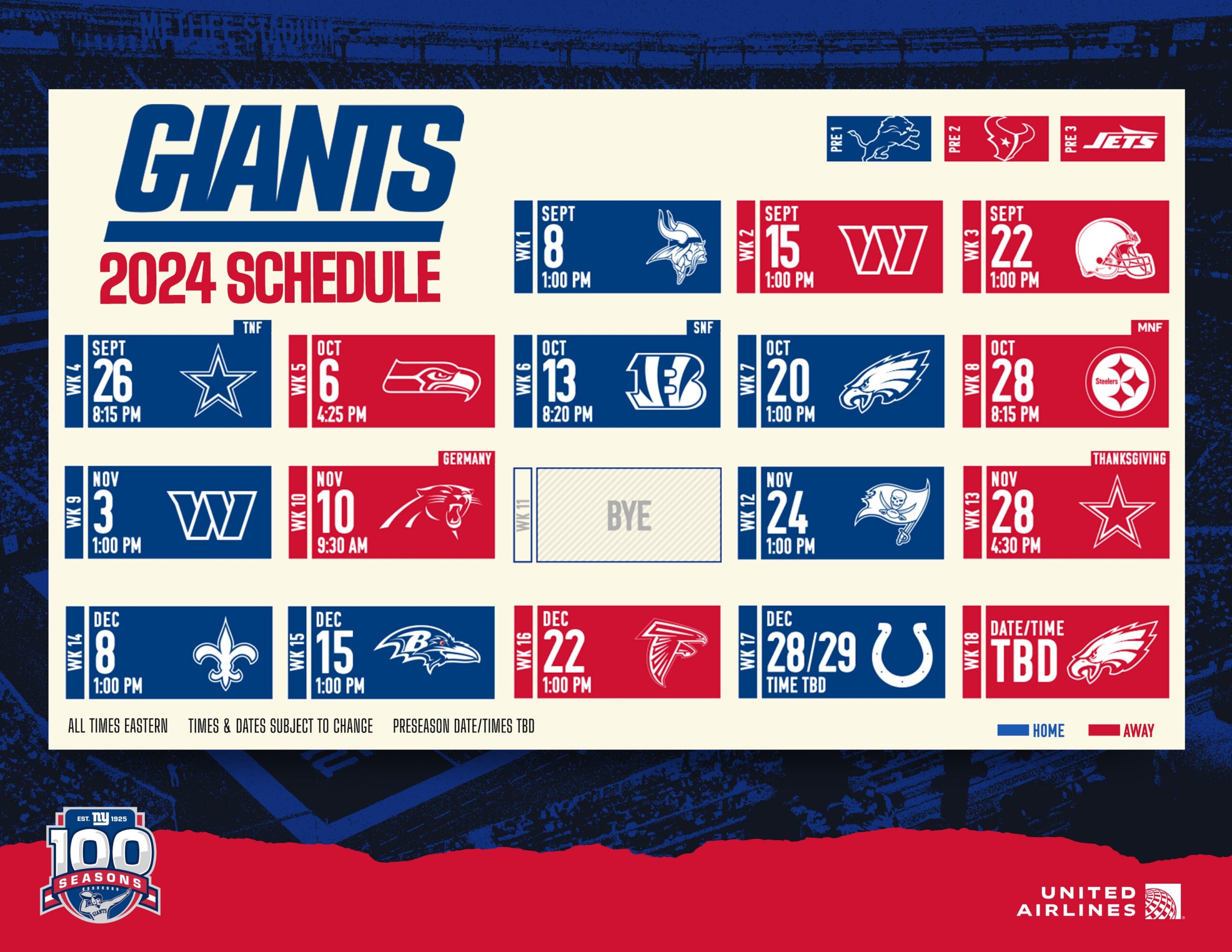 New York Giants Release Official 2025 Schedule