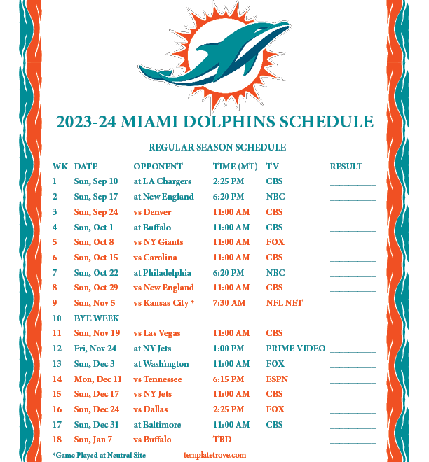 Nfl Schedule 2025 2025 Season Miami Dolphins William D Parker