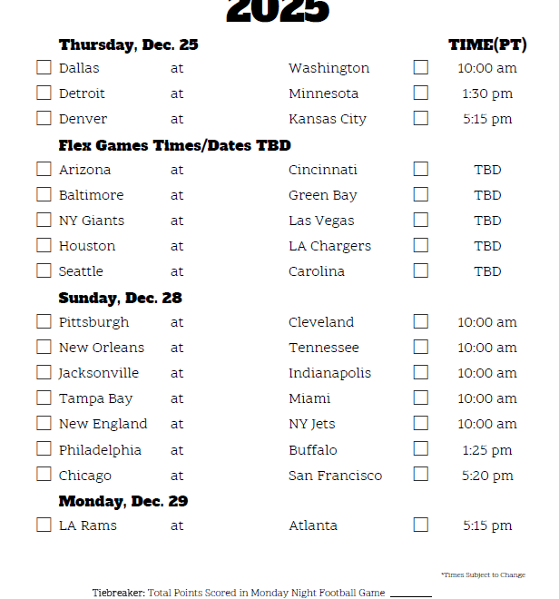 Nfl Week 17 Schedule 2025 R Taylor Henderson