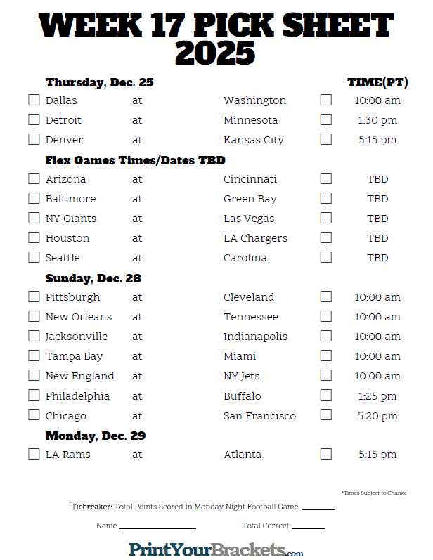 Nfl Week 17 Schedule 2025 R Taylor Henderson