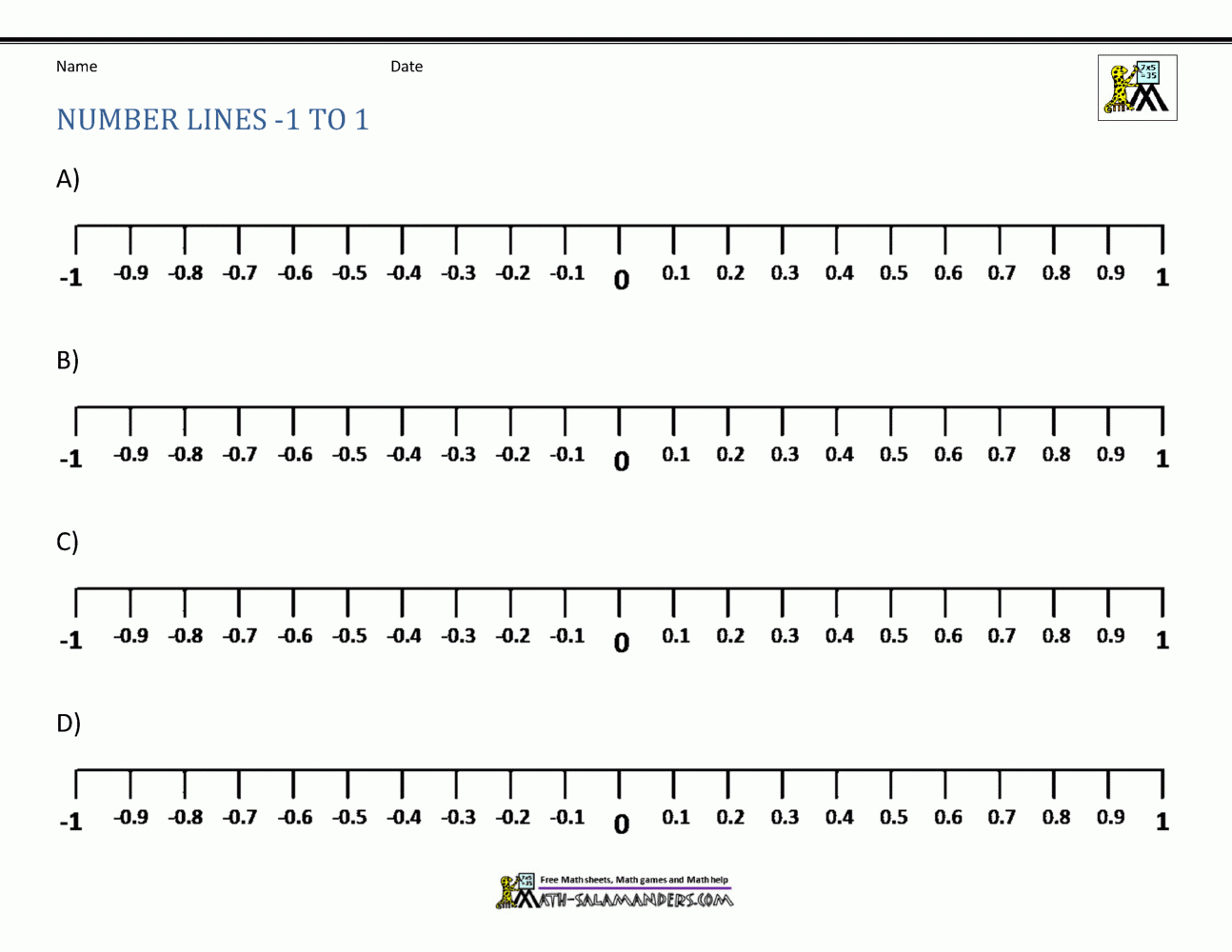 Printable Number Line With Negatives