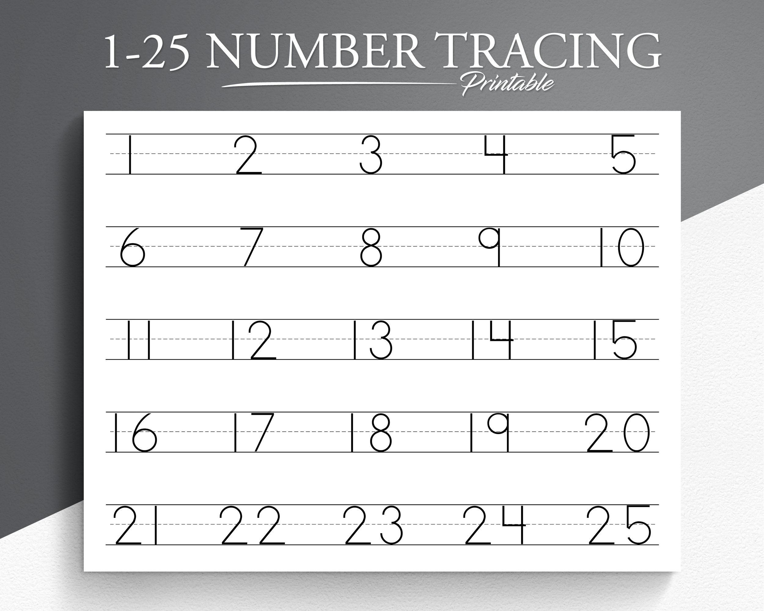 Number Tracing Worksheet 1 25 Printable Trace Numbers Worksheets 