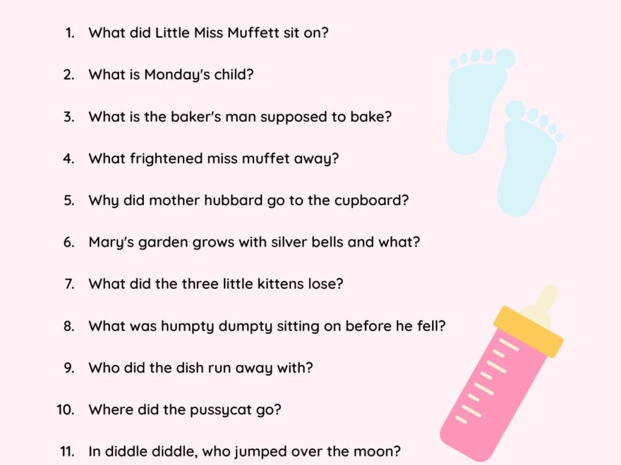 Nursery Rhyme Baby Shower Games 10 Free PDF Printables Printablee