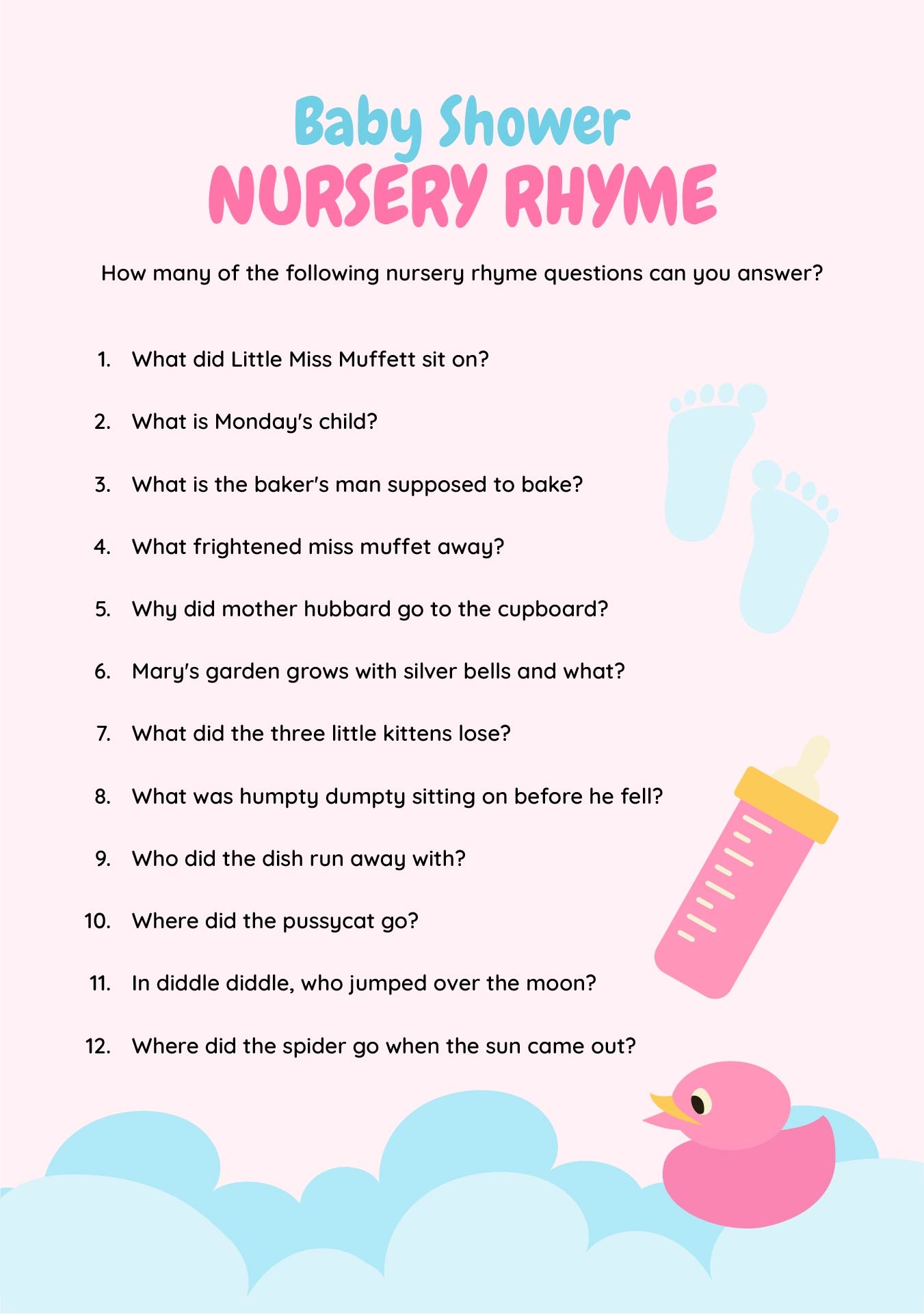 Nursery Rhyme Baby Shower Games 10 Free PDF Printables Printablee