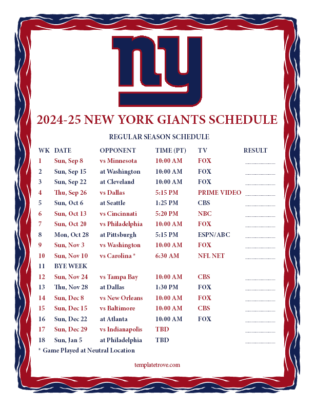 Ny Giants 2025 2025 Schedule Pdf Printable Ncaa Katie A Diesendorf