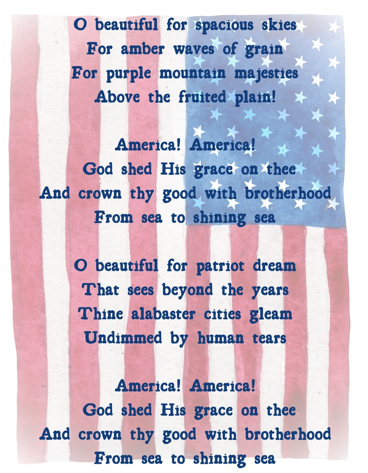O Beautiful Printable America The Beautiful Lyrics Fourth Of July 