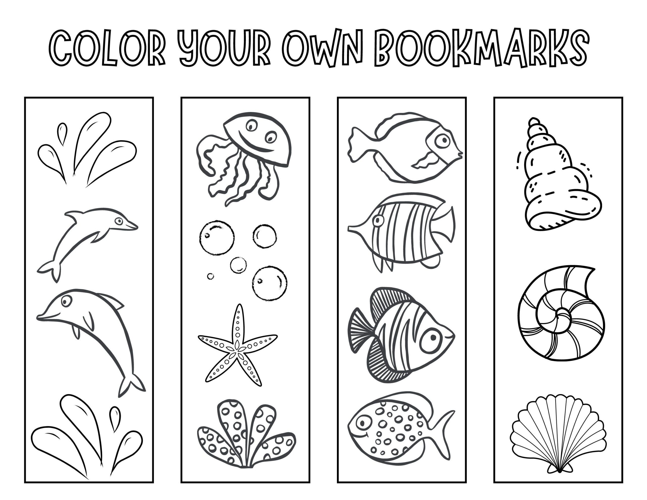 Ocean Bookmark Set Printable Under The Sea Creatures Coloring Page 