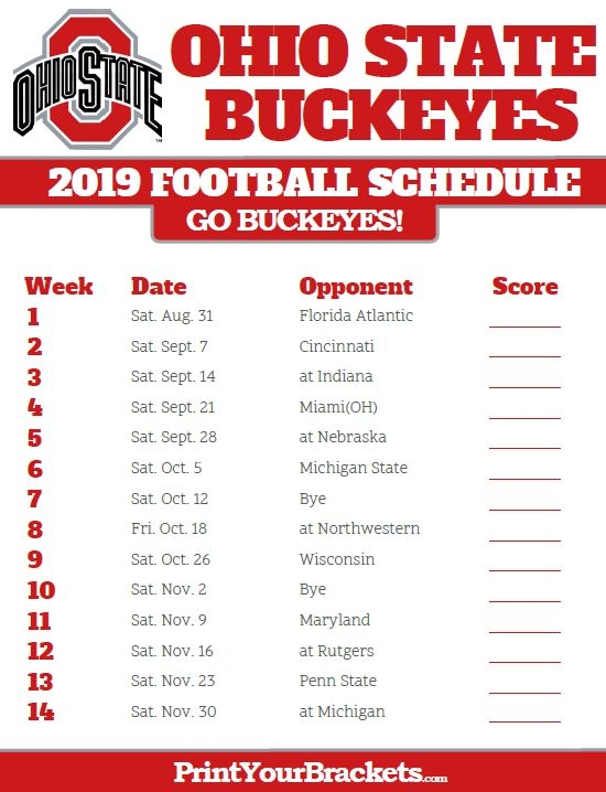 Printable 2025 Ohio State Football Schedule