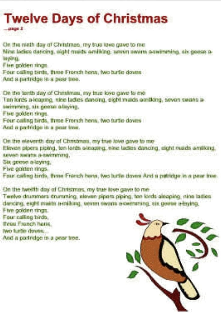 Original 12 Days Of Christmas Lyrics Printable Printable Online