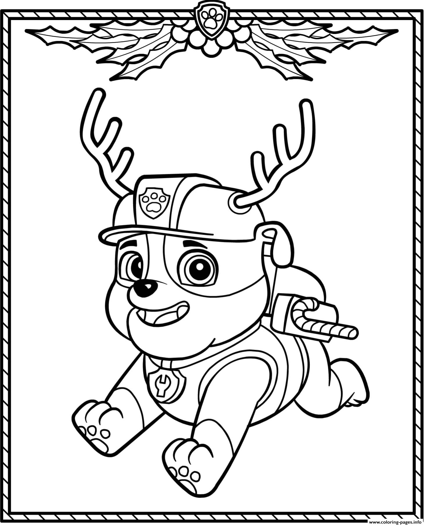 Paw Patrol Holiday Christmas Rubble Coloring Page Printable