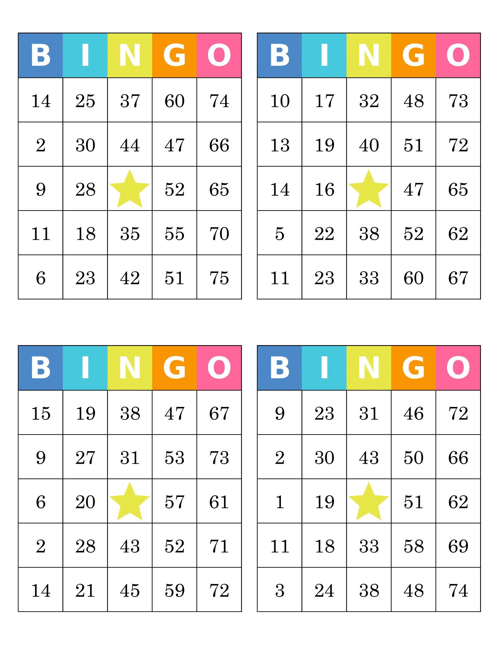 Pdf Free Printable Printable Bingo Cards 4 Per Page Printable 