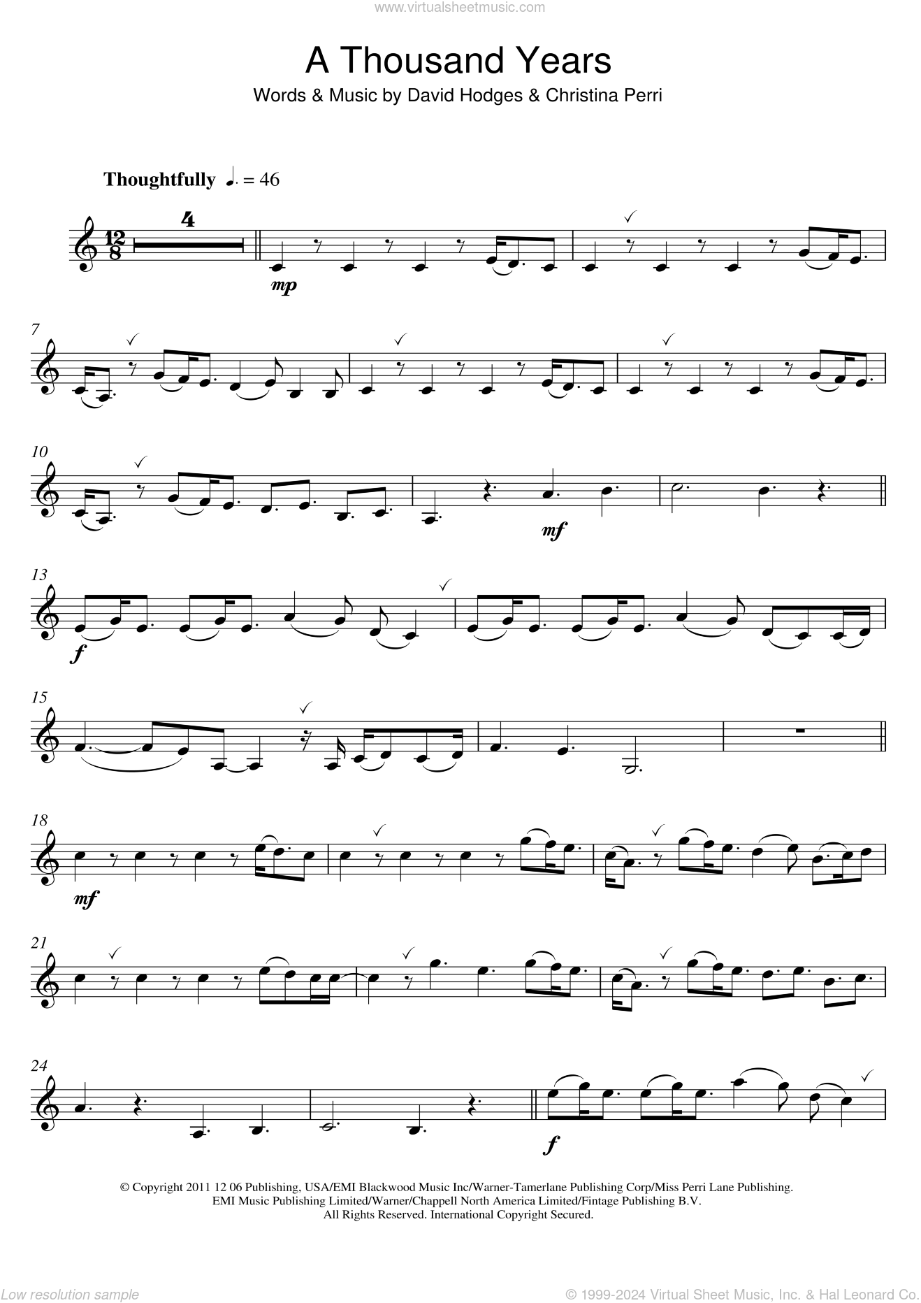Perri A Thousand Years Sheet Music For Clarinet Solo PDF 