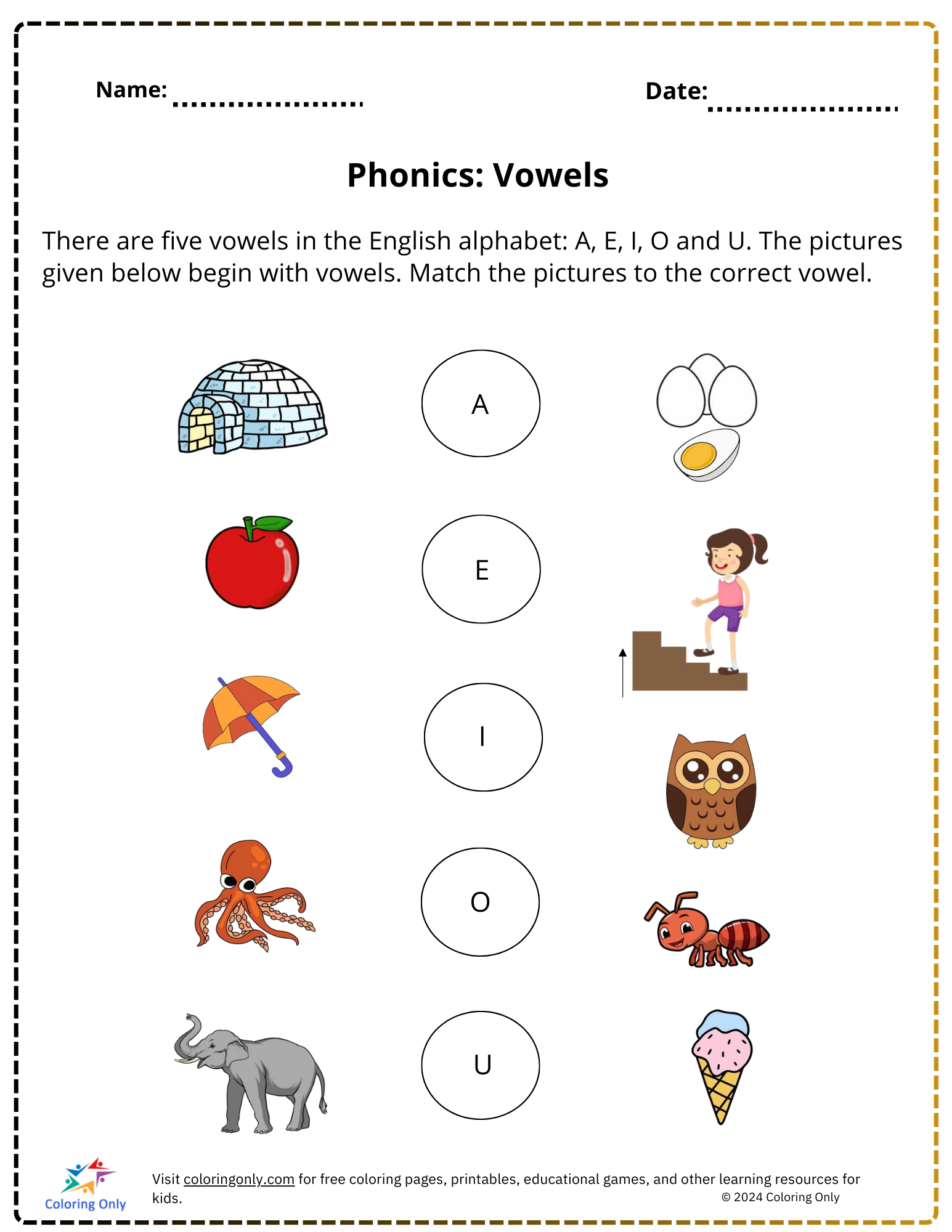 Phonics Vowels Free Printable Worksheet