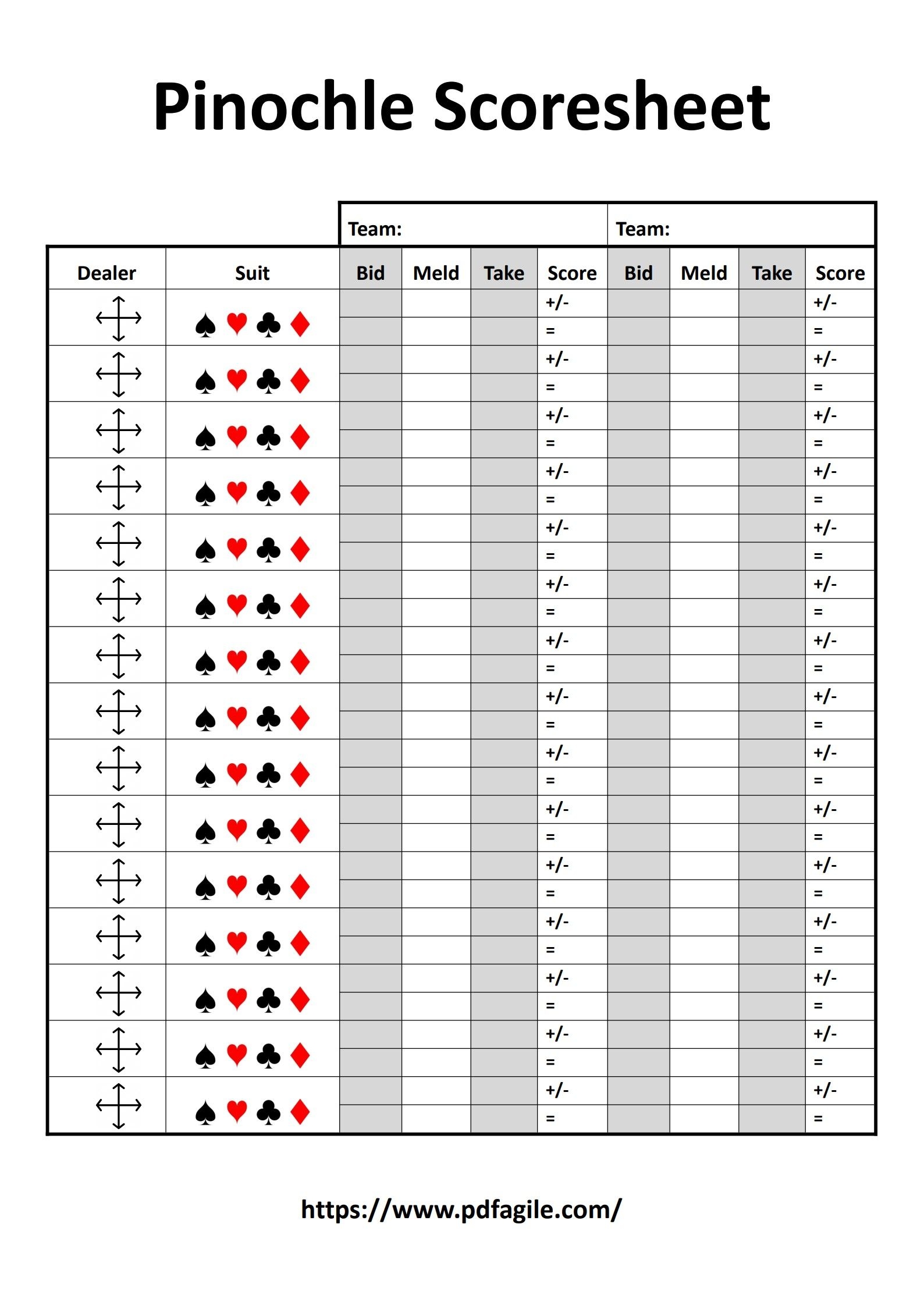 Pinochle Scoresheet Template PDF Agile