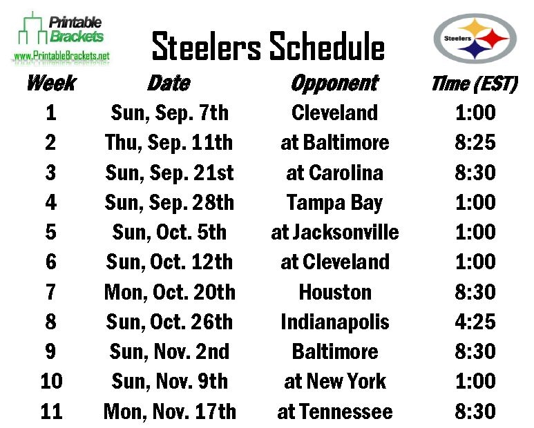 Pittsburgh Steelers 2025 Schedule Printable