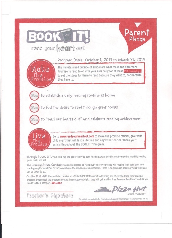 Pizza Hut Book It Reading Program Newsletter
