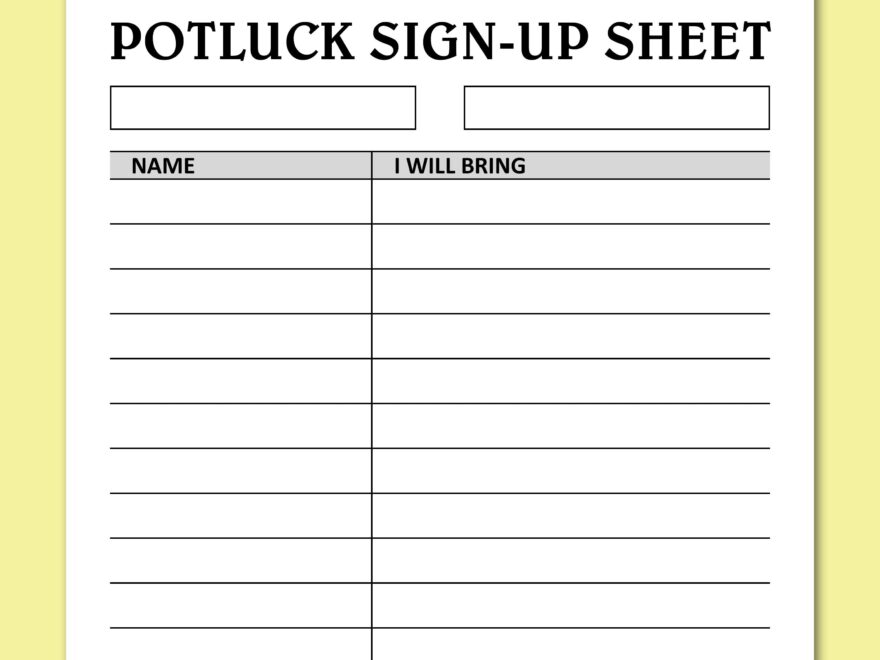 Potluck Sign Up Sheet