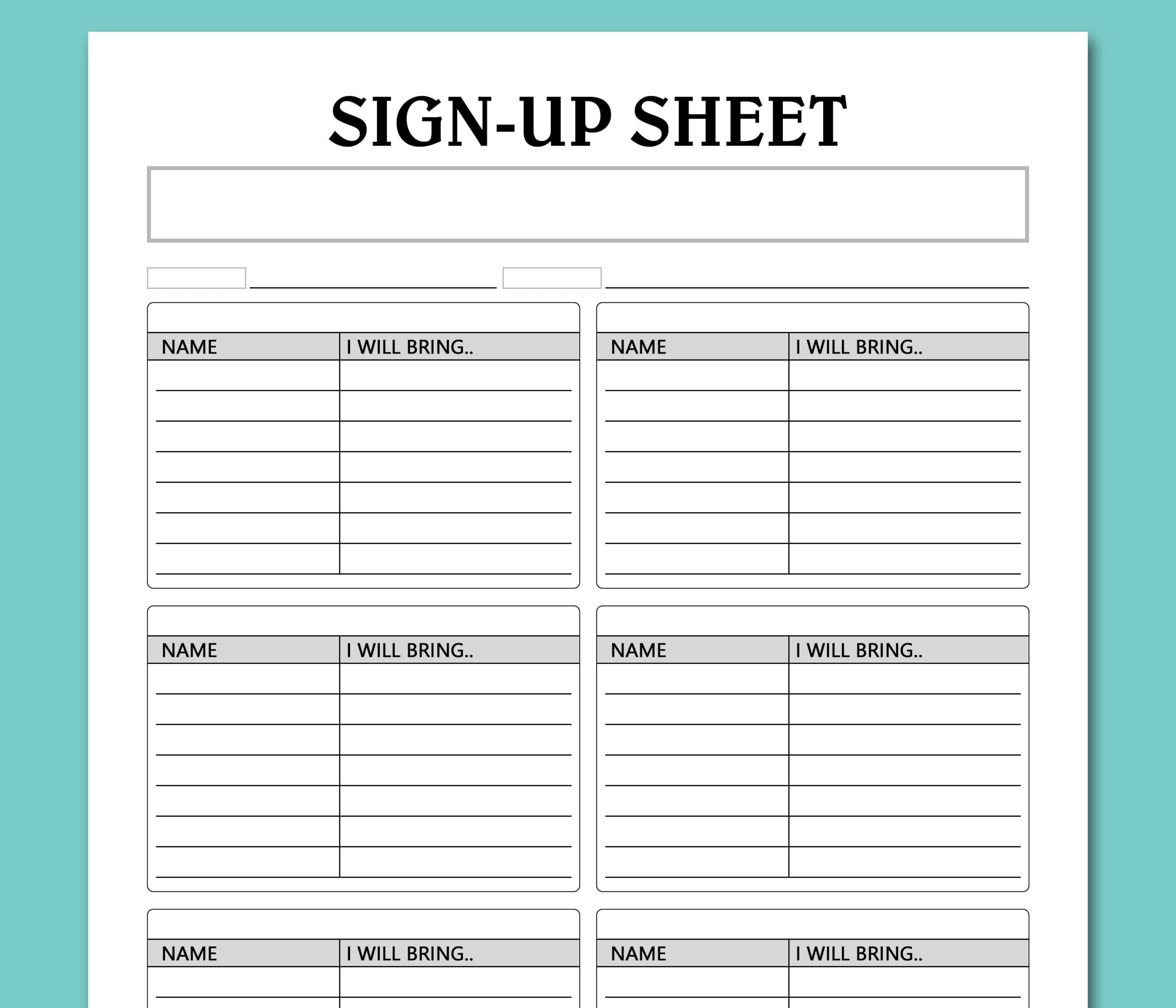 Free Printable Food Sign Up Sheet