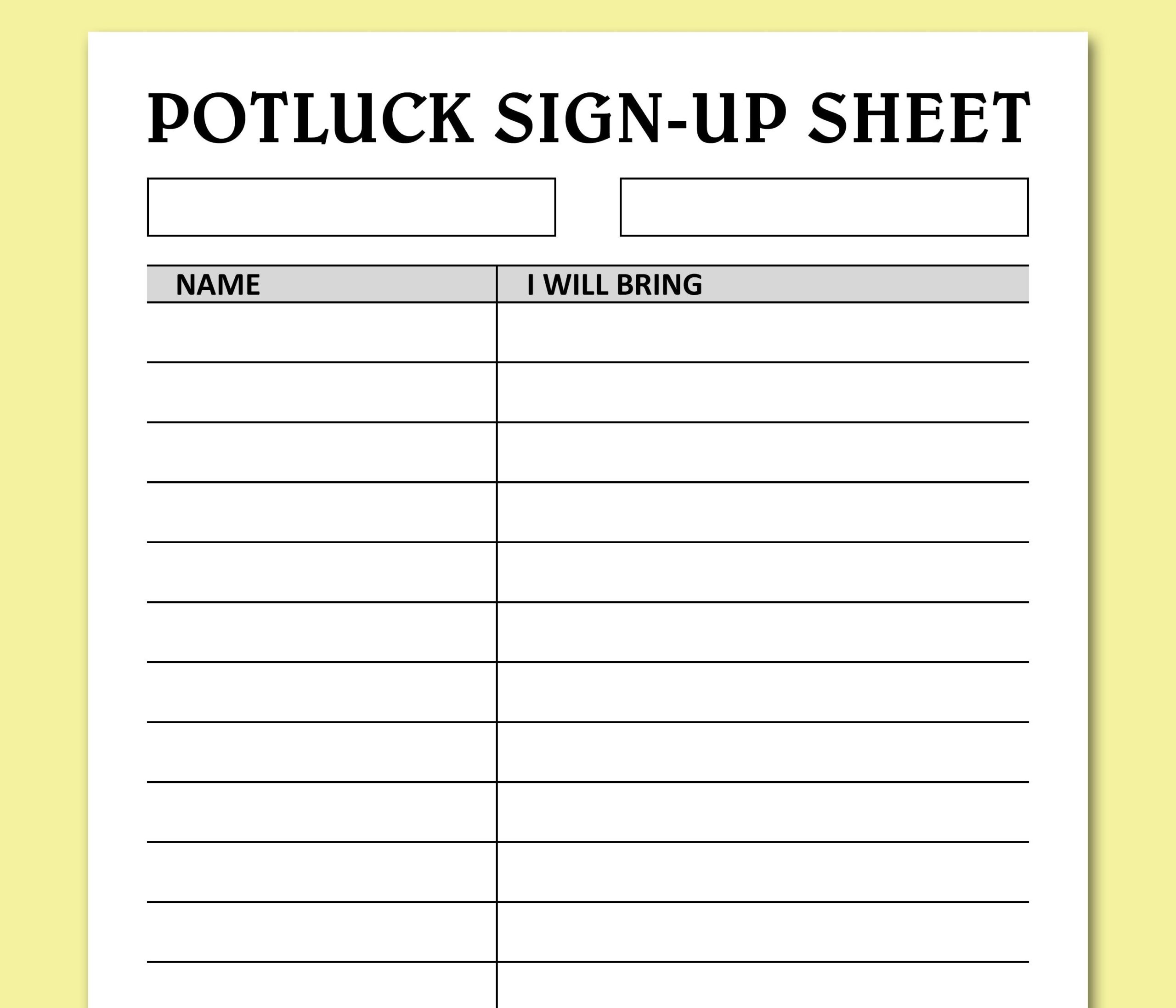 Potluck Sign Up Sheet