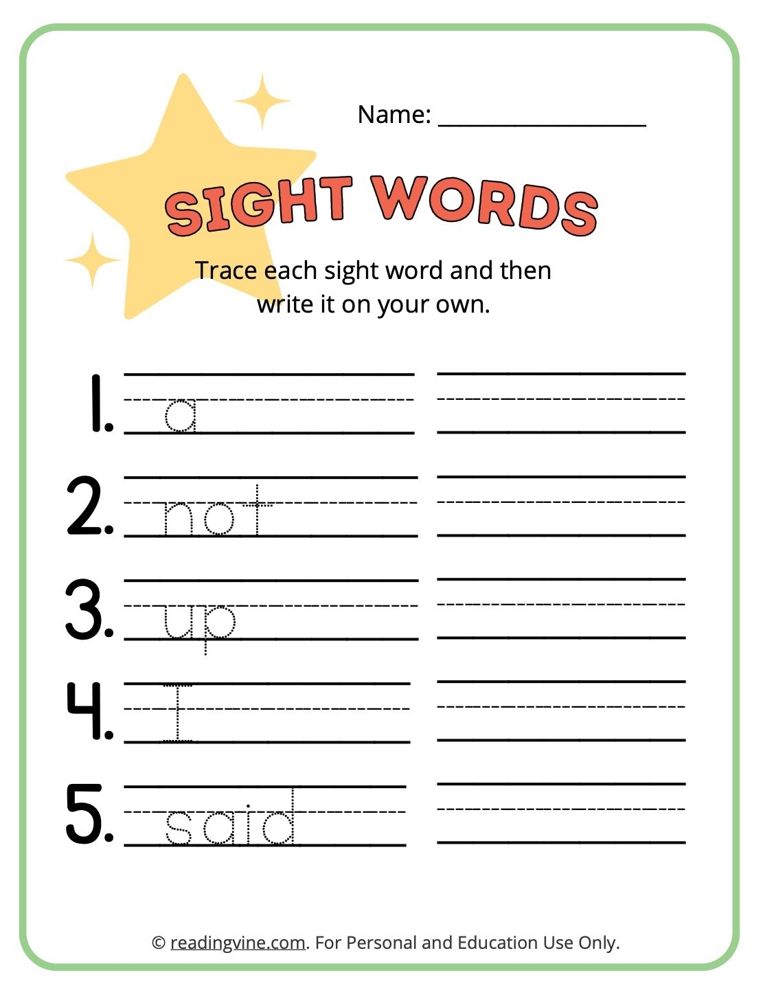 Free Printable Sight Words For Preschoolers