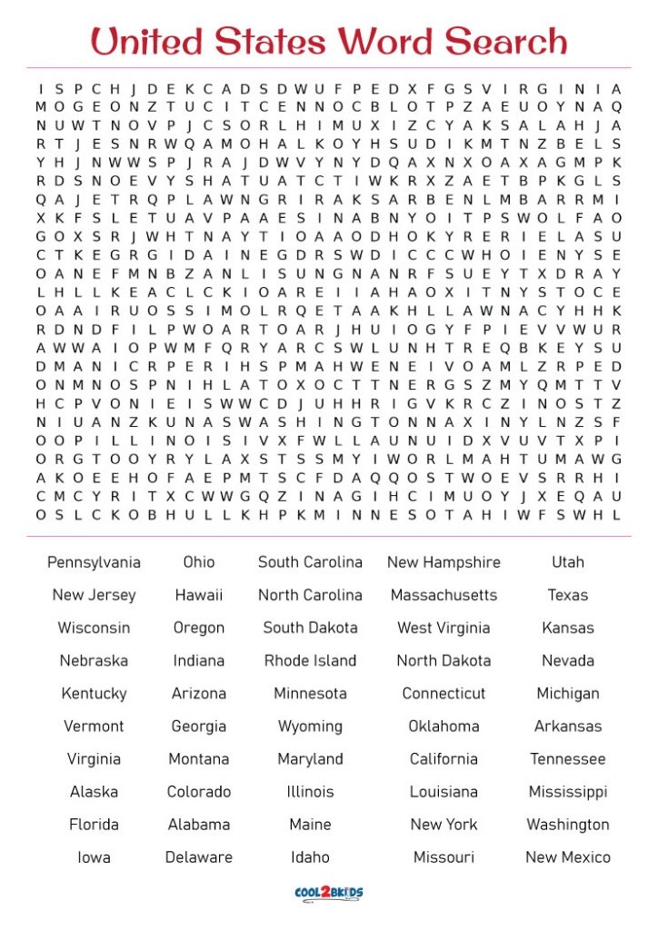 Us States Word Search Printable