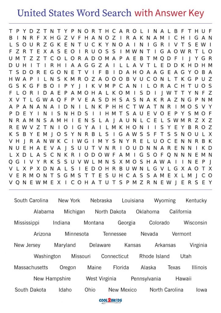 Printable 50 States Word Search Cool2bKids