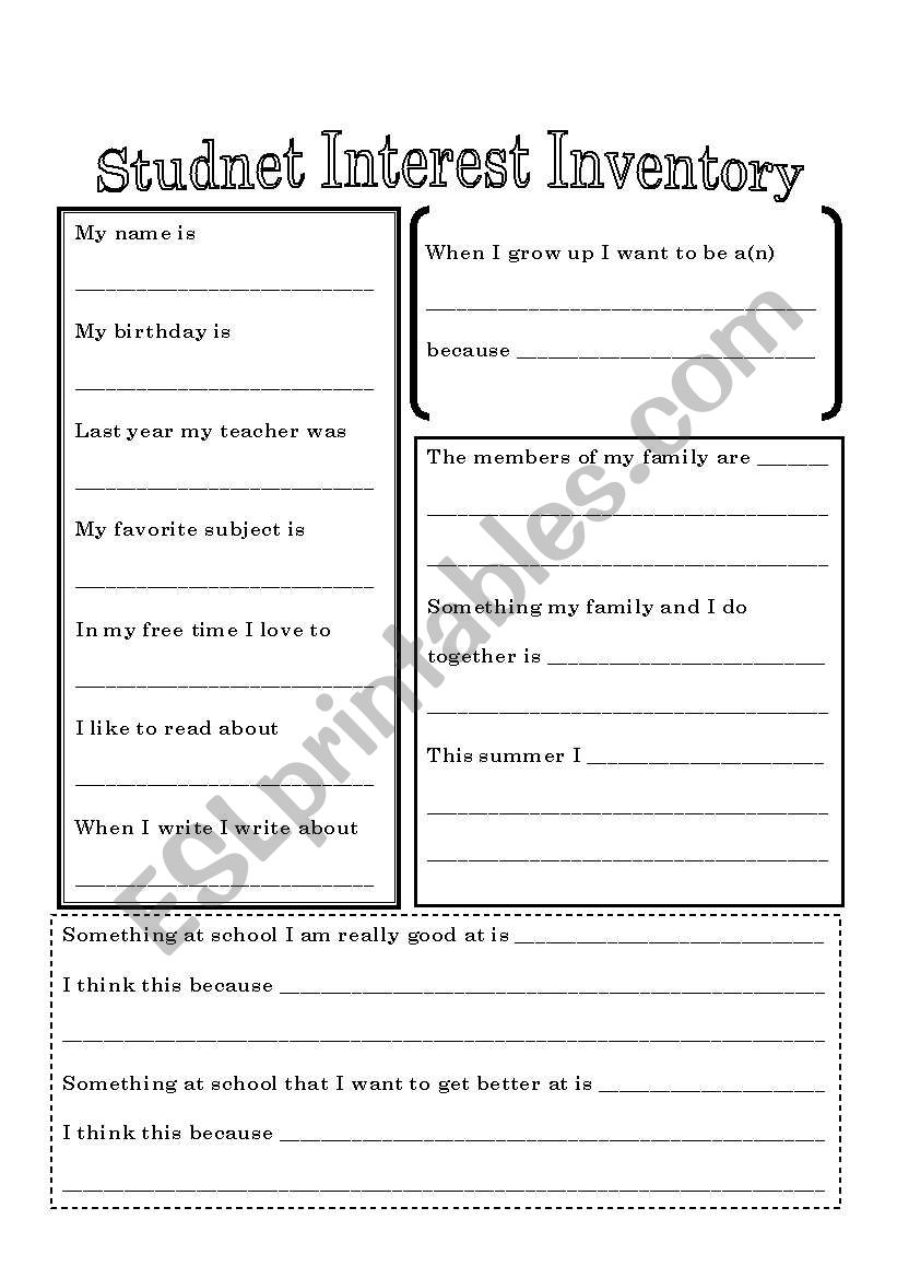 Printable Career Interest Inventory For Elementary Students