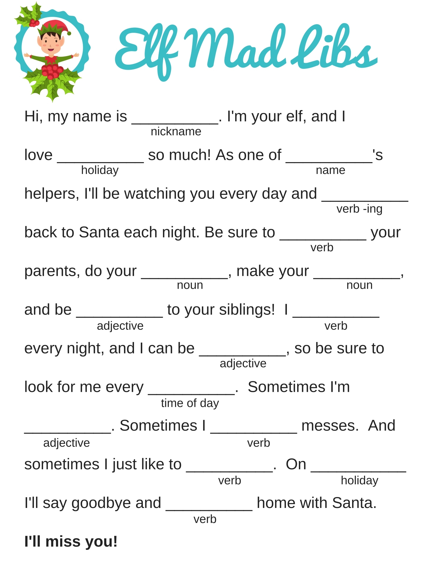Printable Christmas Mad Libs Sheets Printable JD