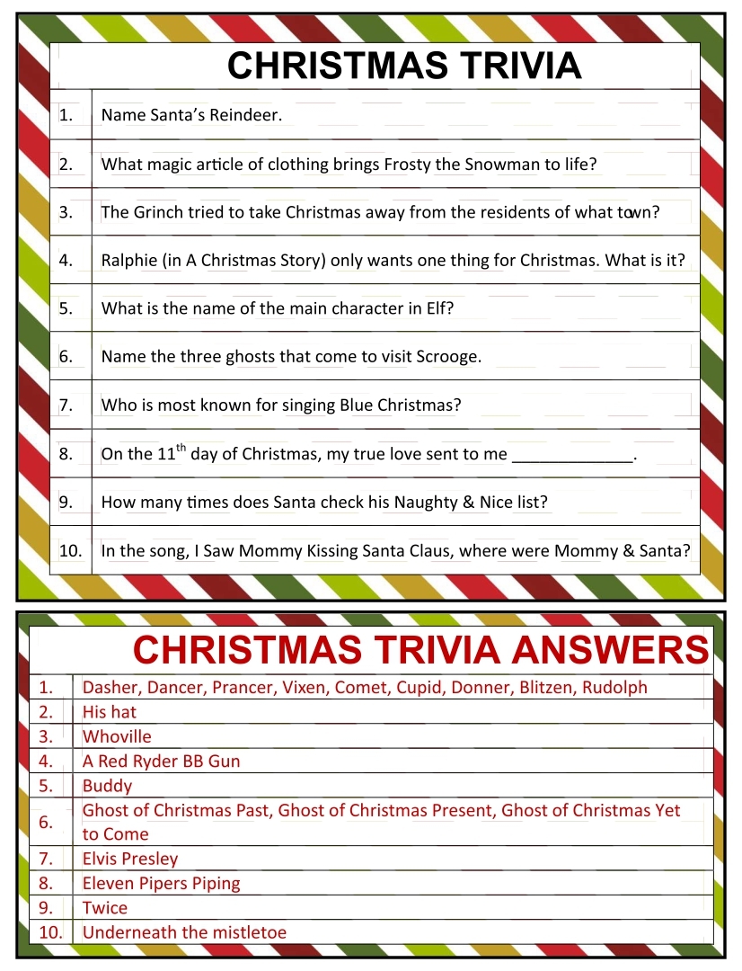 Christmas Trivia With Answers Printable