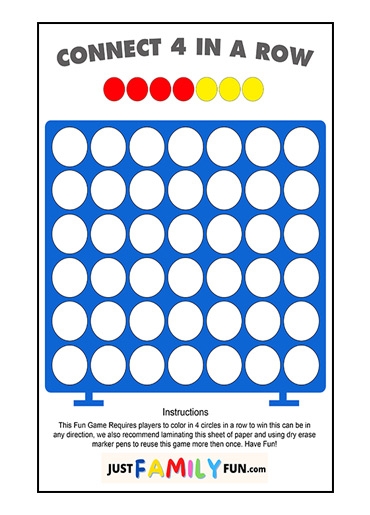 Printable Connect 4 In A Row PDF Game