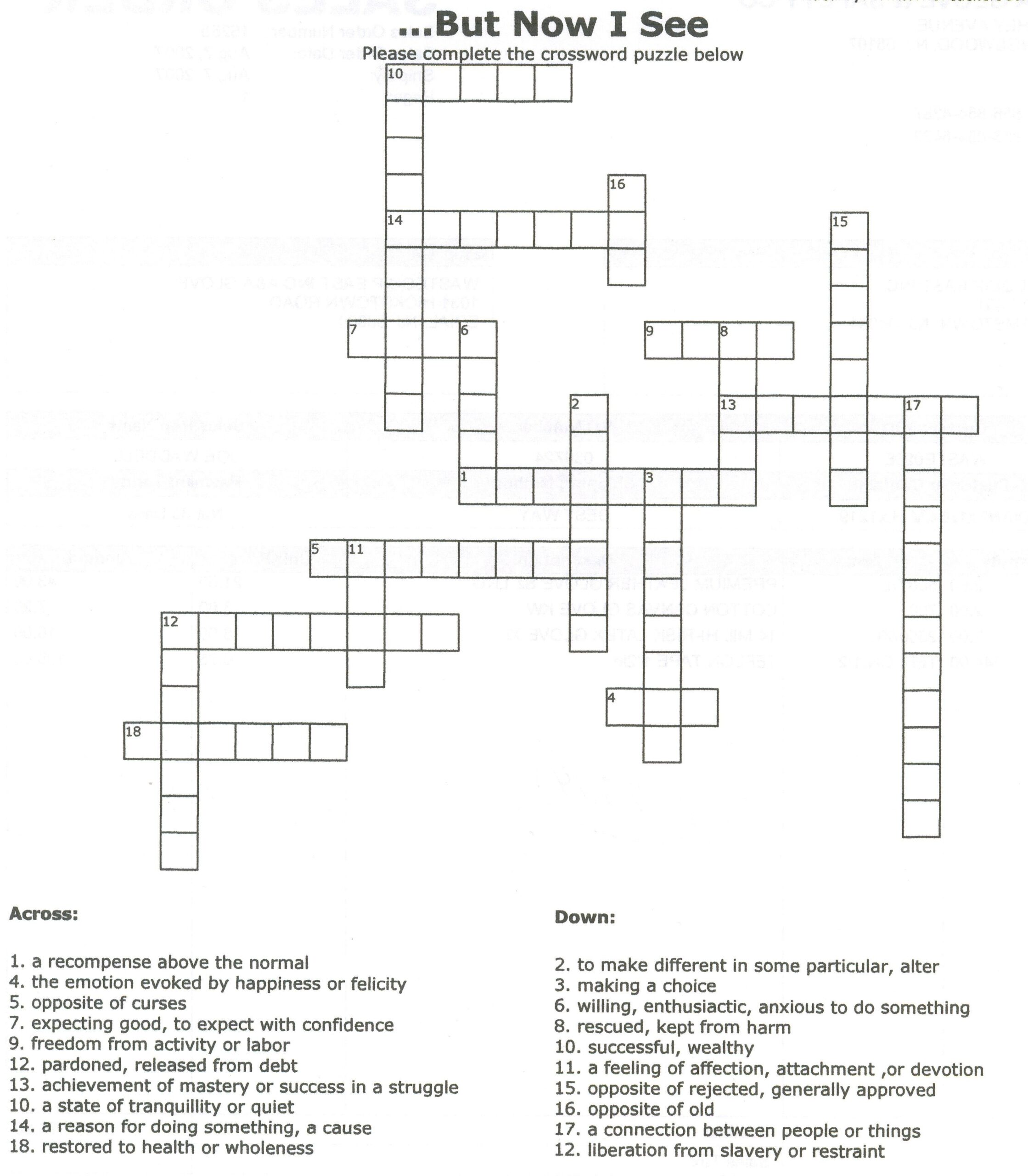 Teenage Crossword Puzzles Printable Free